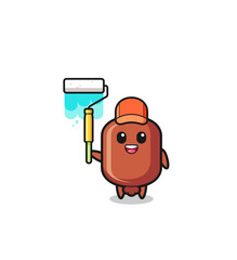 Fototapeta premium the sausage painter mascot with a paint roller