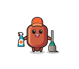 Fototapeta premium cute sausage character as cleaning services mascot