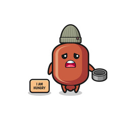 cute sausage beggar cartoon character