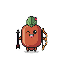 sausage cartoon as medieval archer mascot