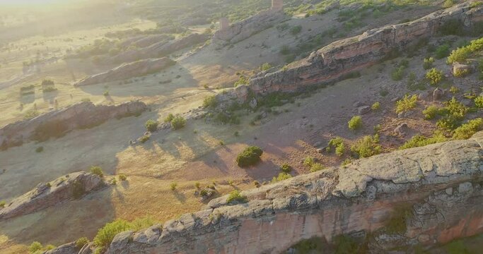Fly Over Nature Surroundings In The 12th-Century Castle Of Zafra In Guadalajara, Spain. Aerial Drone Shot game of thrones castle