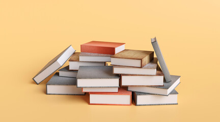 stack of books decorated with vintage hardcover books Isolated diary on background. Concepts of knowledge, learning, reading, and education. Educational and thought level with copy space. 3D rendering