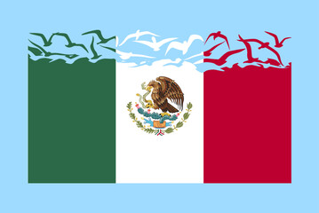 Mexico flag with freedom concept, Mexico flag transforming into flying birds vector