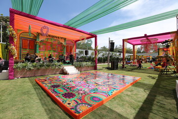 Bangalore, India 14th September 2022: Grand and Luxurious Indian Wedding Decoration. Wedding Events Decor. Rajasthani themed  Wedding Decorations and Arrangement setup
