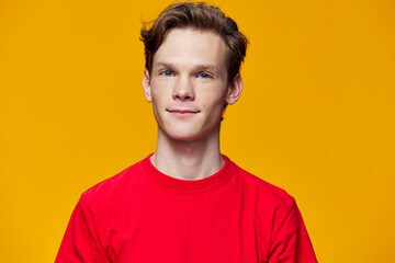 portrait of a nice, nice guy in a red T-shirt