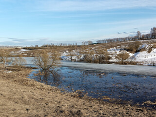 The bank of a small river in early spring