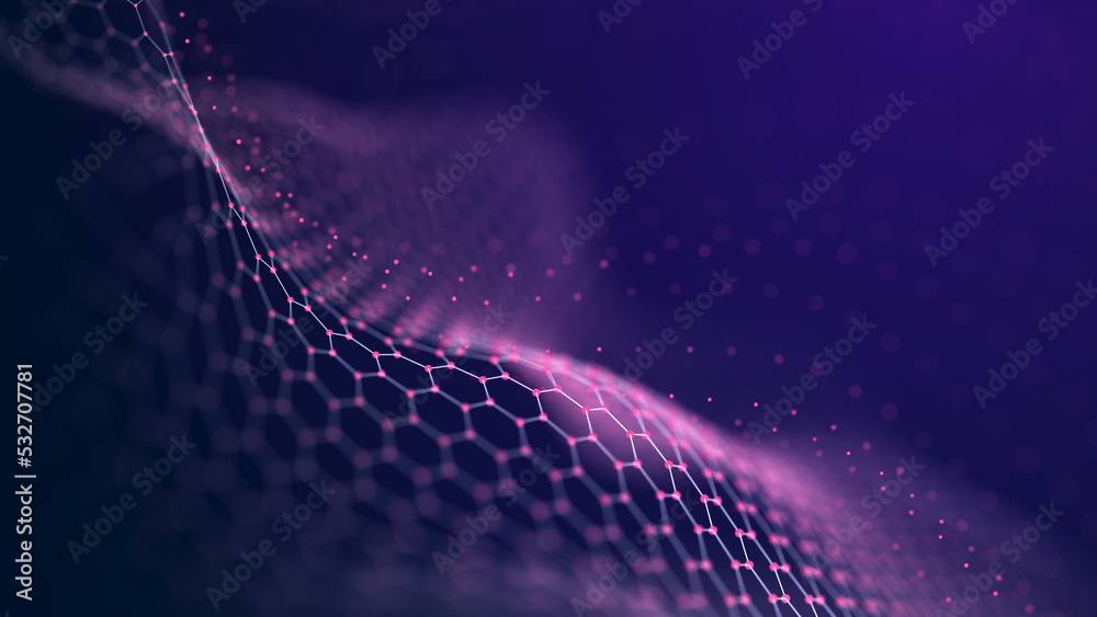 Poster data exchange. 3d mesh with connecting points and lines. abstract technology background. 3d renderin