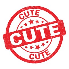 CUTE text written on red stamp sign.