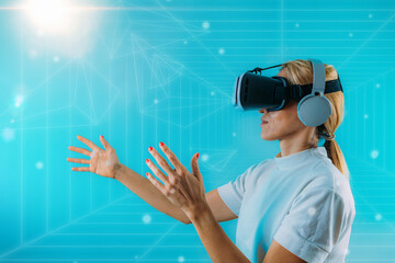 Metaverse Digital Cyber Technology, Woman with Virtual Reality Headset.