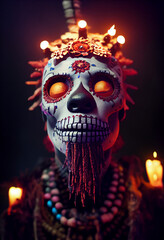 Afrikanischer Voodoo Priester Schamane im mexikanischen DE LOS MUERTOS Stil. 3D Rendering.