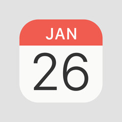 26 January icon isolated on background. Calendar symbol modern, simple, vector, icon for website design, mobile app, ui. Vector Illustration