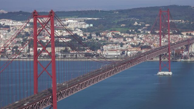 The Bridge of 25th April with car traffic, Lisbon, Portugal, timelapse, 4k