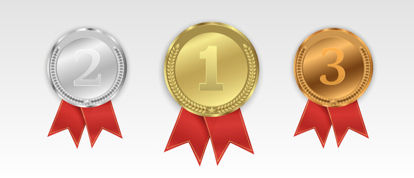 Set of gold, bronze and silver. Award medals isolated on transparent background. Vector illustration of winner concept.	
