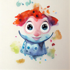 Drawed cartoon character. Candy with bright eyes. Colorful Drawing Watercolor for children with color splashes