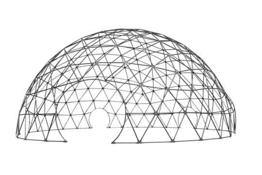 Spherical structured tent shell, just frame cut out on white bacground..