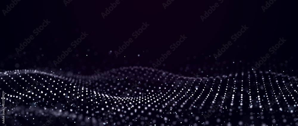 Poster Futuristic background of points with a dynamic wave. Excellent data visualization. 3D rendering.