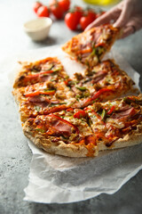 Traditional homemade meat pizza with capsicum