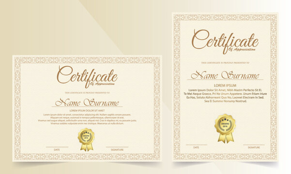 Certificate Appreciation Template With Vintage Gold Border