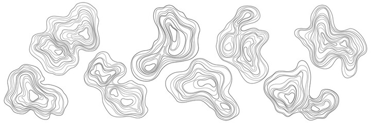 Obraz premium Set of abstract tree rings. Png topographic map design elements. Contour map concept. Thin wavy lines.