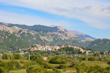 Fototapeta na wymiar Panoramic view of the village of Gallo Matese in the province of Caserta, Italy.