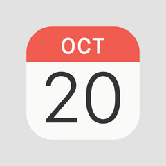 October 20 icon isolated on background. Date symbol modern, simple, vector, icon for website design, mobile app, ui. Vector Illustration