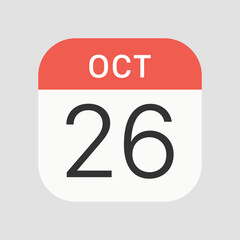 October 26 icon isolated on background. Date symbol modern, simple, vector, icon for website design, mobile app, ui. Vector Illustration