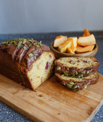delicious pumpkin bread with chocolate icing