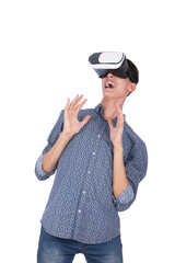 A VR glasses player shouting