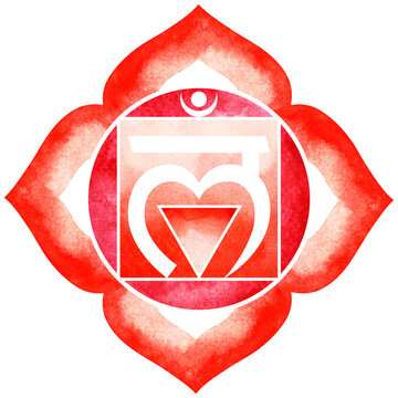 red color of chakra symbol root concept, flower floral, watercolor painting hand drawn icon logo, illustration design sign