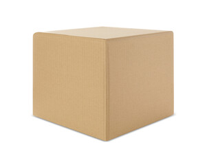 One closed cardboard box on white background