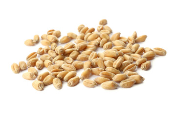 Pile of wheat grains on white background