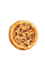 Homemade pizza with cheese and mushrooms. Transparent.