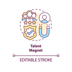 Talent magnet concept icon. Safe reputation company. Employee engagement abstract idea thin line illustration. Isolated outline drawing. Editable stroke. Arial, Myriad Pro-Bold fonts used
