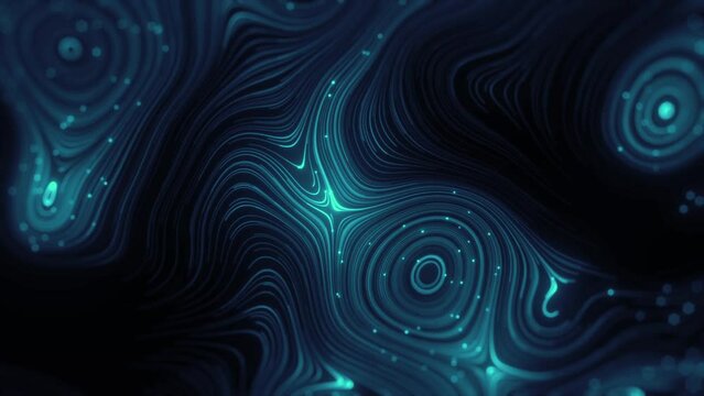 Abstract Digital Web Network And Flowing Data Lines/ 4k animation of an abstract technology background with streaming circular flowing particle lines snaking with meander and nodes