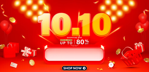 10.10 3D style Shopping day Sale banner template design for web or social media.