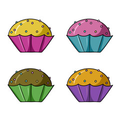 A set of colored icons, colorful delicious cupcakes , vector cartoon