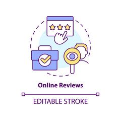 Online reviews concept icon. Star ratings. Consumer feedback. Company reputation abstract idea thin line illustration. Isolated outline drawing. Editable stroke. Arial, Myriad Pro-Bold fonts used