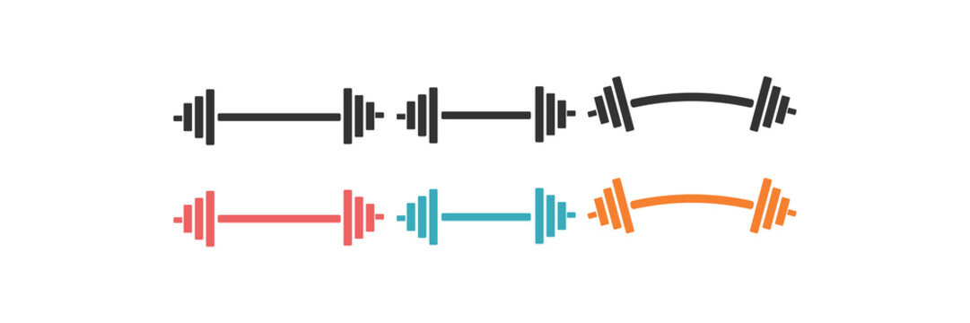 Dumbbells and barbells for gym vector set. Modern vector icon design template