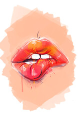 Beautiful red watercolor female lips