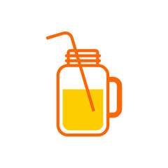 Logo smoothie bar. Silueta de tarro de albañil con asa y pajita para beber aislado