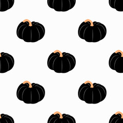 Pumpkins vector seamless pattern. Halloween party white and black decor. Vector illustration.
