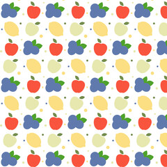 Seamless pattern with fruit. Colorful  flat fruit. Flat design vector illustration of fruit
on white background
