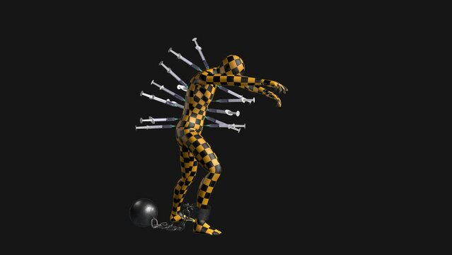 Crush test dummy being forced to vaccinate, loop, Alpha Channel