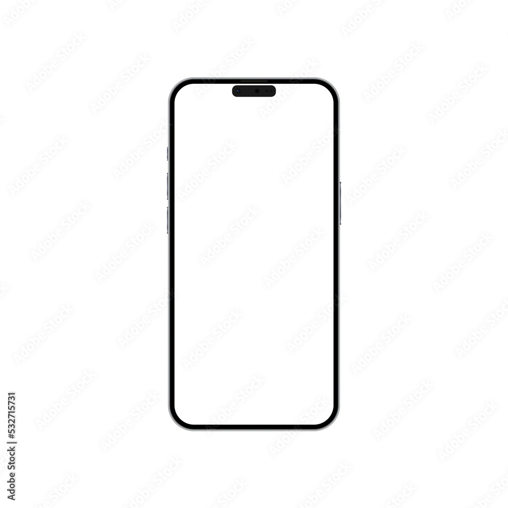 Poster Black phone mock up with blank screen on transparent background.