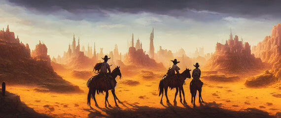Fototapeta na wymiar Artistic concept painting of a beautiful western background, 3d illustration.