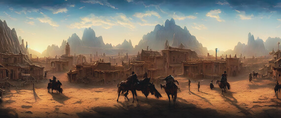 Artistic concept painting of a beautiful western background, 3d illustration. - obrazy, fototapety, plakaty