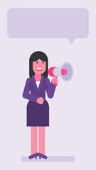 Business woman speaks into megaphone
