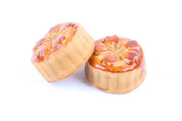 Chinese moon cake dessert on white background