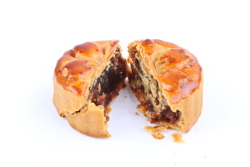 Chinese moon cake dessert on white background