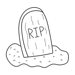 Halloween coloring page with rip tombstone. Spooky grave print for coloring book in US Letter format. Vector illustration